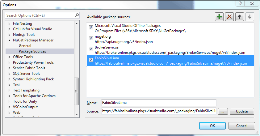 Tools, Options, NuGet Package Manager, Package Sources